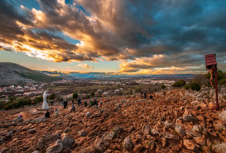 Pilgrims gathered at the place of the first apparitions